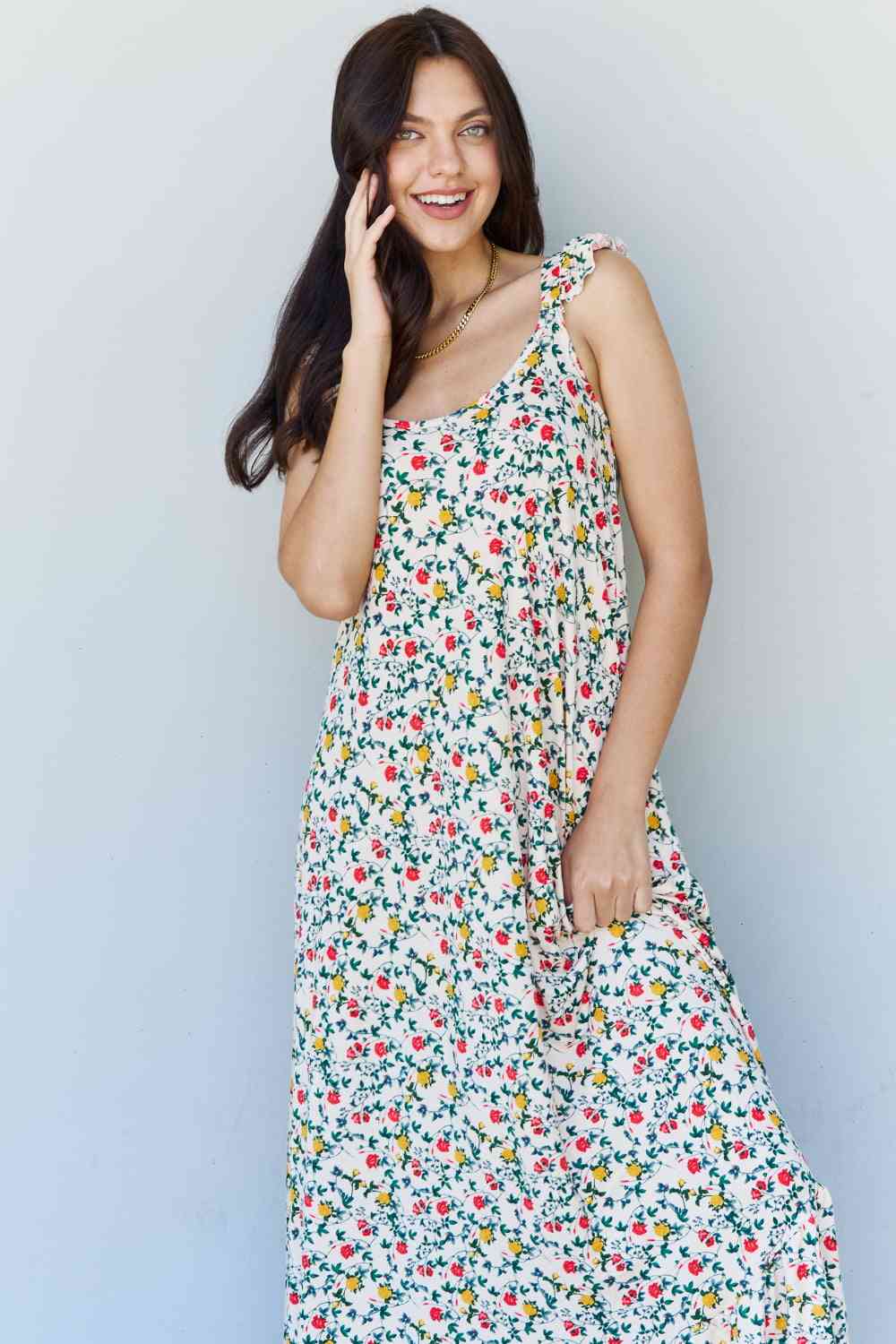Doublju In The Garden Ruffle Floral Maxi Dress in Natural Rose Luvéillé