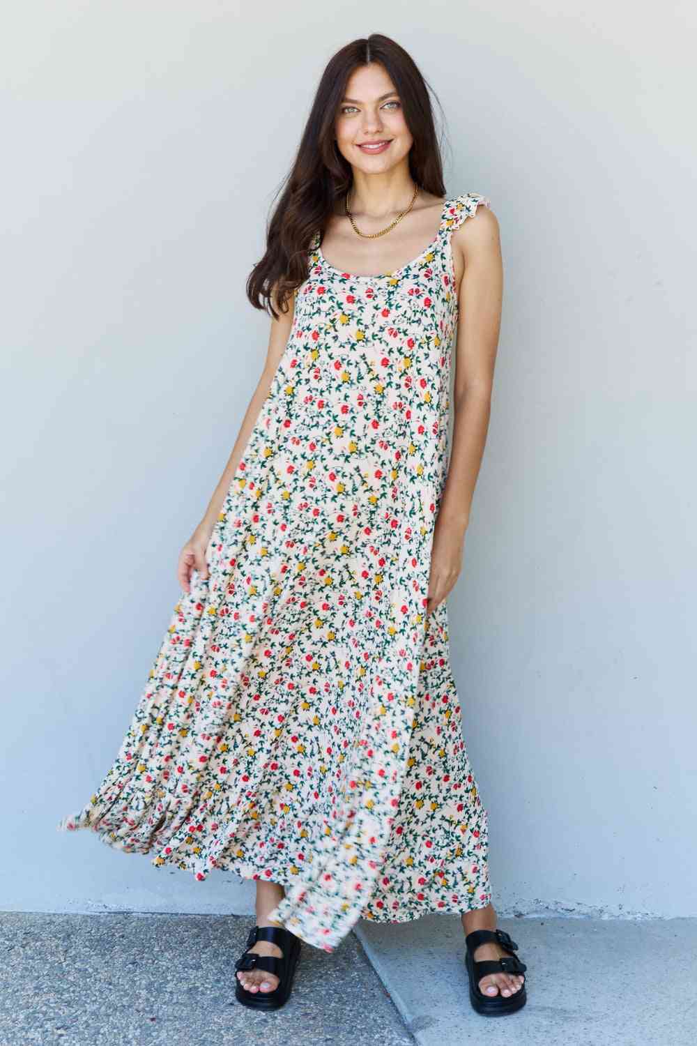Doublju In The Garden Ruffle Floral Maxi Dress in Natural Rose Luvéillé