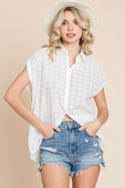 Eyelet Crisscross Back Button Up Shirt Luvéillé