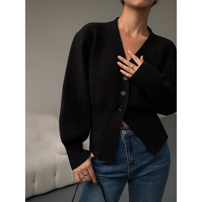 Fashion V-neck Sweater Coat Women New Style Short Long Sleeves Luvéillé