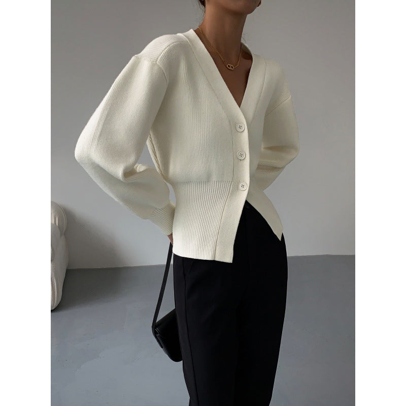 Fashion V-neck Sweater Coat Women New Style Short Long Sleeves Luvéillé