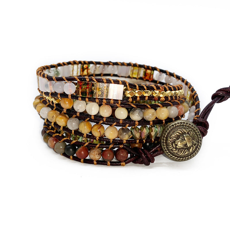 Five-layer woven natural stone bracelet crystal beaded handmade bracelet Luvéillé