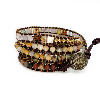 Five-layer woven natural stone bracelet crystal beaded handmade bracelet Luvéillé