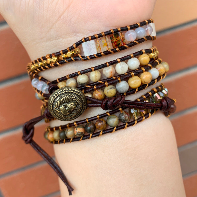 Five-layer woven natural stone bracelet crystal beaded handmade bracelet Luvéillé