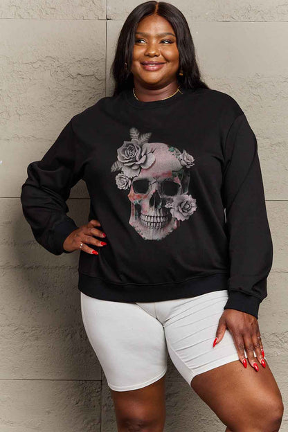 Full Size Dropped Shoulder SKULL Graphic Sweatshirt Luvéillé