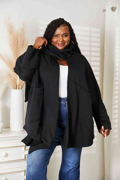 HEYSON Full Size Open Front Cardigan with Scarf Design Luvéillé