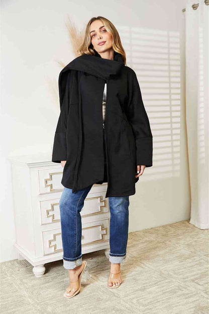 HEYSON Full Size Open Front Cardigan with Scarf Design Luvéillé