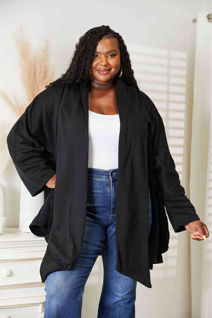 HEYSON Full Size Open Front Cardigan with Scarf Design Luvéillé