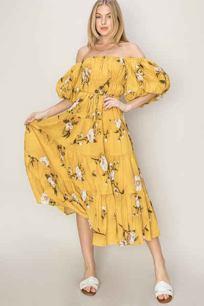 HYFVE Floral Puff Sleeve Tiered Dress Luvéillé
