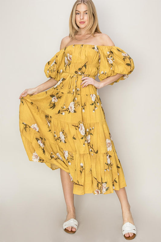 HYFVE Floral Puff Sleeve Tiered Dress Luvéillé