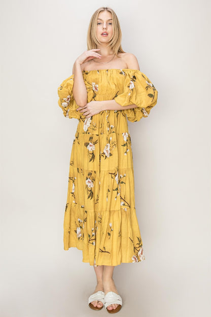 HYFVE Floral Puff Sleeve Tiered Dress Luvéillé