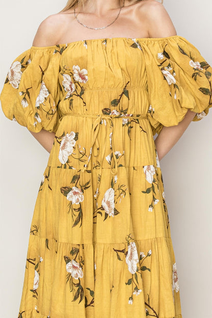 HYFVE Floral Puff Sleeve Tiered Dress Luvéillé