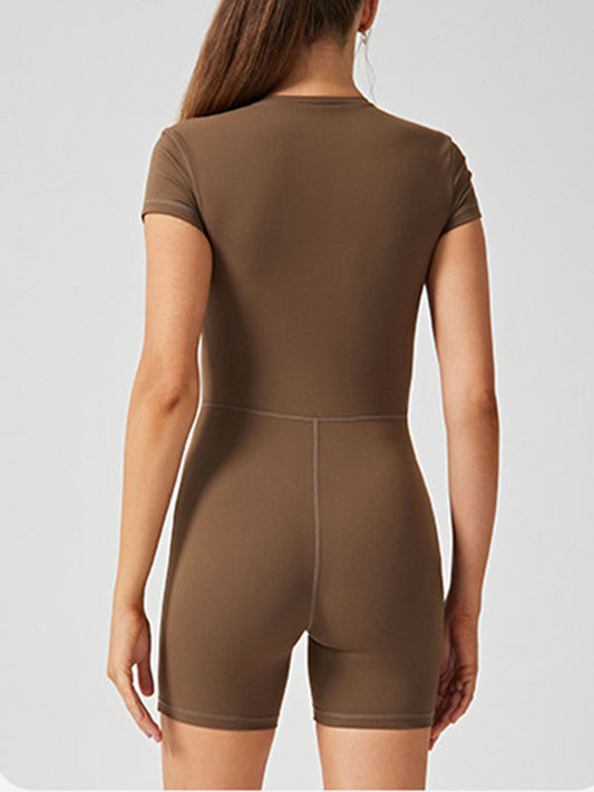 Half Zip Short Sleeve Active Romper Luvéillé
