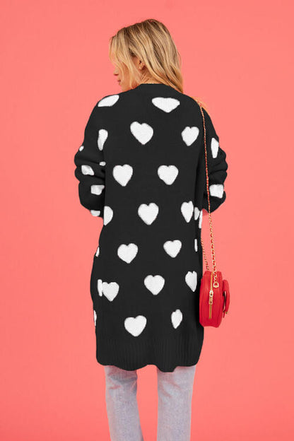 Heart Graphic Open Front Cardigan with Pockets Luvéillé