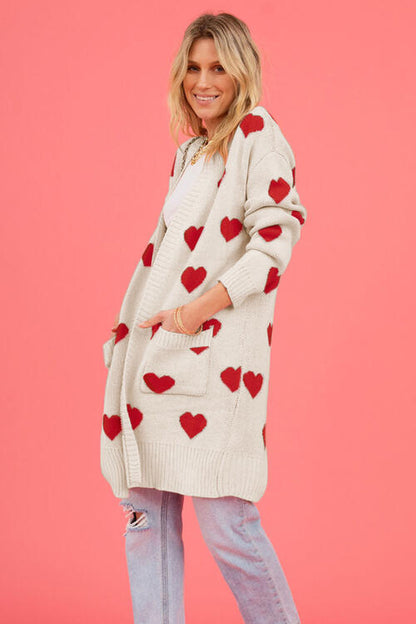 Heart Graphic Open Front Cardigan with Pockets Luvéillé