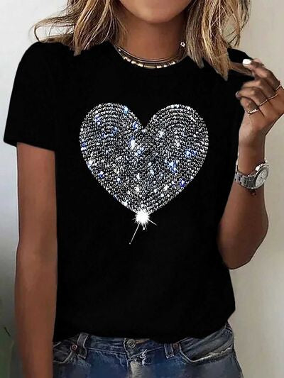 Heart Round Neck Short Sleeve T-Shirt Luvéillé