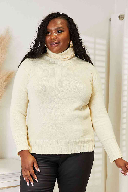 Heimish Full Size Long Sleeve Turtleneck Sweater with Side Slit Luvéillé