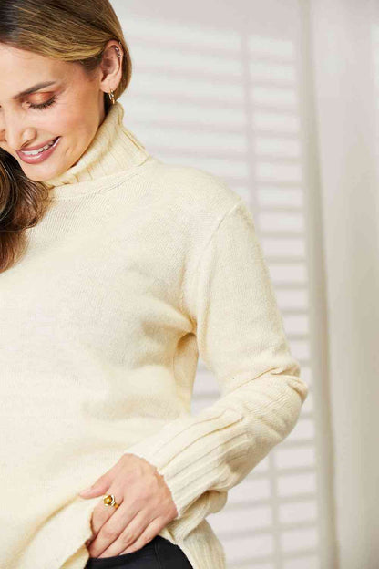 Heimish Full Size Long Sleeve Turtleneck Sweater with Side Slit Luvéillé