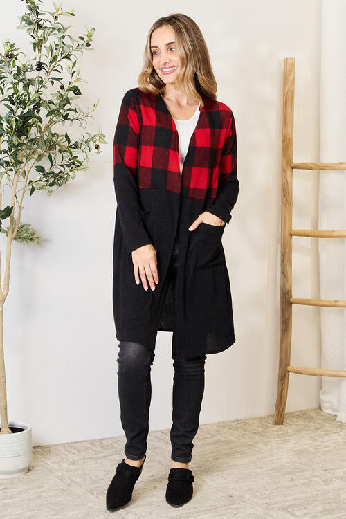 Heimish Full Size Plaid Open Front Cardigan Luvéillé