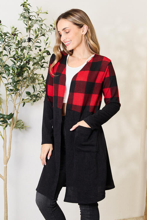 Heimish Full Size Plaid Open Front Cardigan Luvéillé