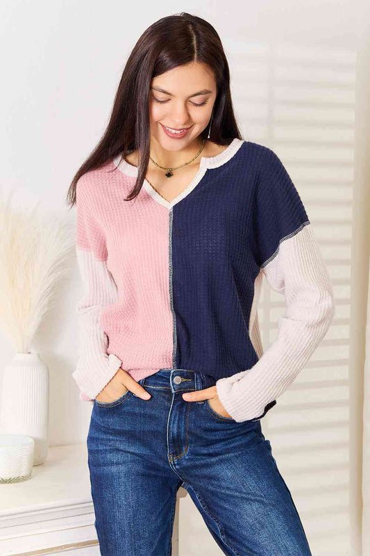 Heimish Full Size Solid Color Block Contrast Top Luvéillé