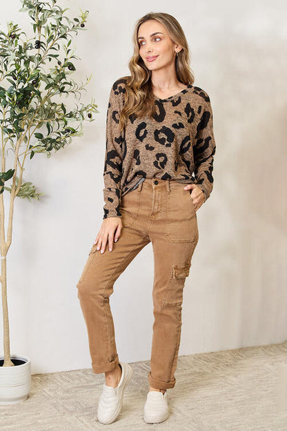 Hopely Full Size Leopard V-Neck Long Sleeve T-Shirt Luvéillé