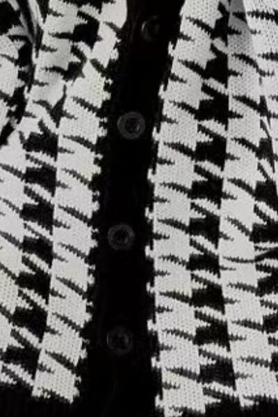 Houndstooth Button Up Long Sleeve Cardigan Luvéillé