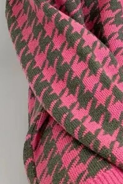 Houndstooth Button Up Long Sleeve Cardigan Luvéillé