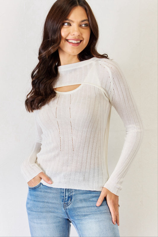 J.NNA Fitted Long Sleeve Cutout Top Luvéillé