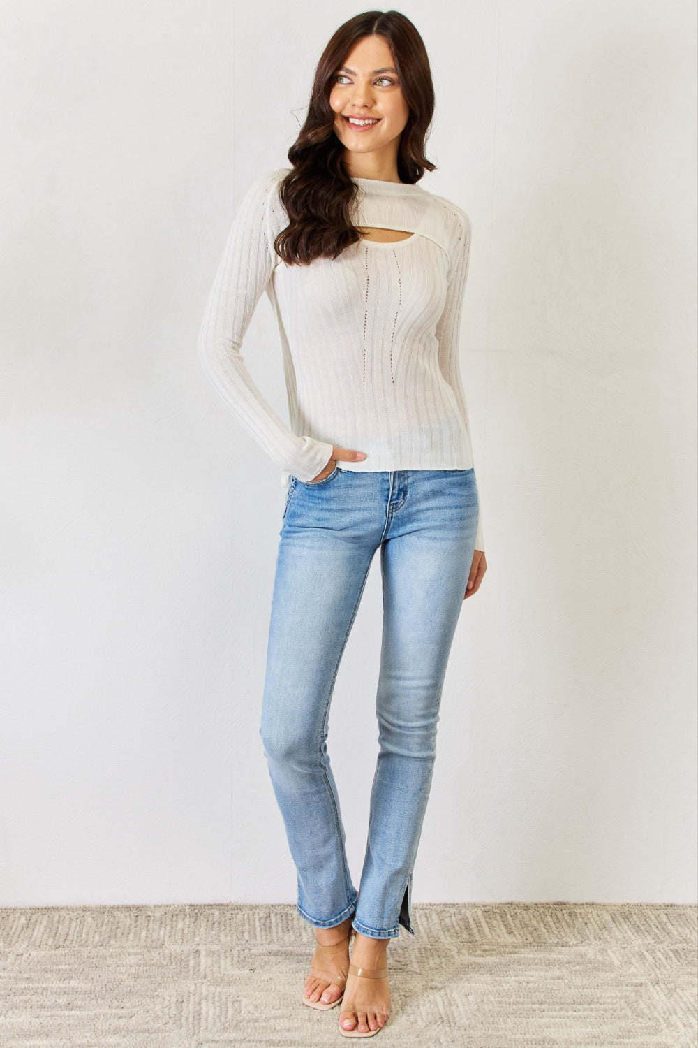 J.NNA Fitted Long Sleeve Cutout Top Luvéillé