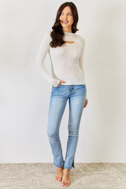 J.NNA Fitted Long Sleeve Cutout Top Luvéillé