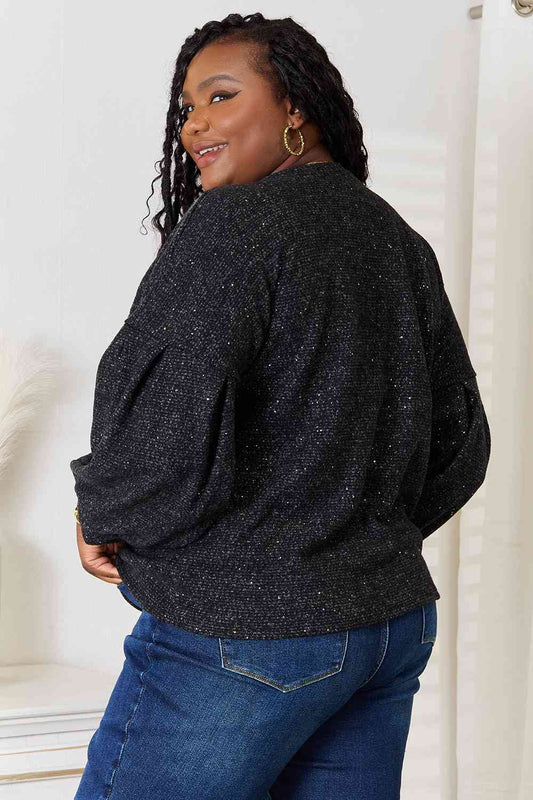 Jade By Jane Full Size Boat Neck Glitter Long Sleeve Top Luvéillé