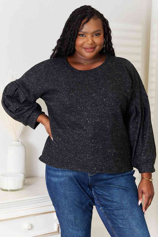 Jade By Jane Full Size Boat Neck Glitter Long Sleeve Top Luvéillé