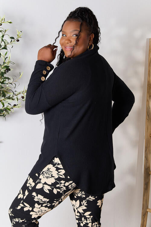 Jade By Jane Full Size Drawstring Cowl Neck Long Sleeve Blouse Luvéillé