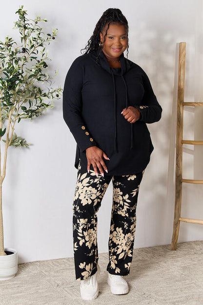 Jade By Jane Full Size Drawstring Cowl Neck Long Sleeve Blouse Luvéillé