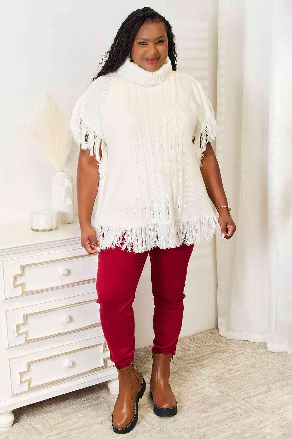 Justin Taylor Turtle Neck Fringe Poncho Luvéillé