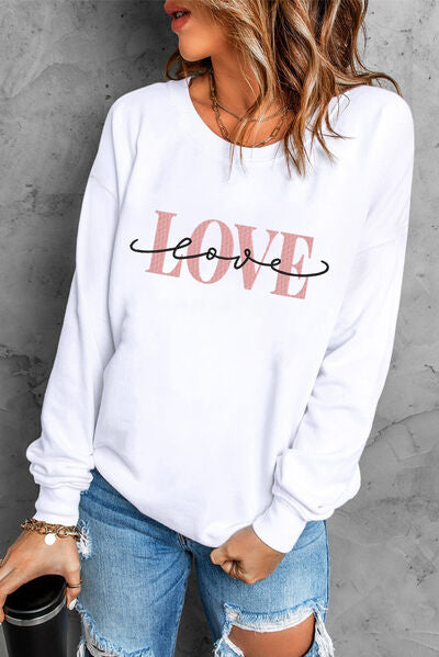 LOVE Round Neck Dropped Shoulder Sweatshirt Luvéillé