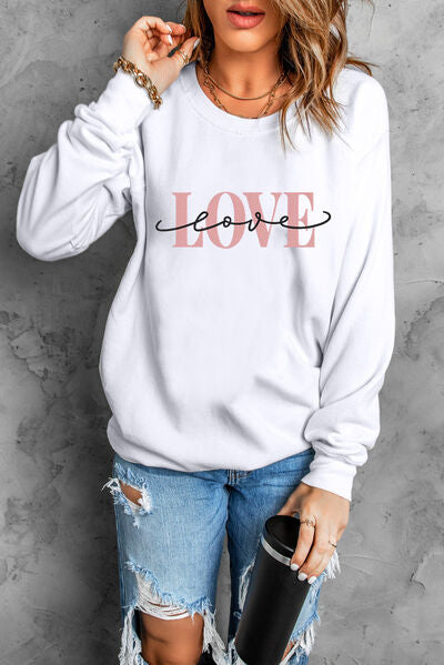 LOVE Round Neck Dropped Shoulder Sweatshirt Luvéillé