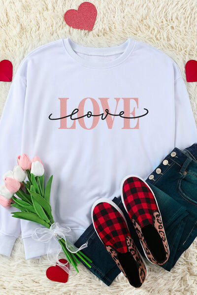 LOVE Round Neck Dropped Shoulder Sweatshirt Luvéillé