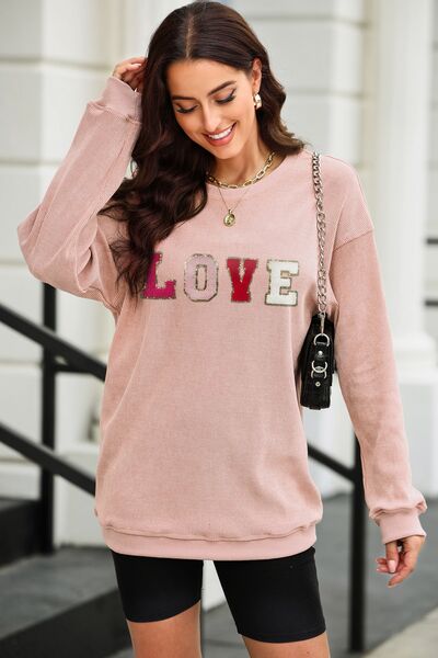 LOVE Round Neck Dropped Shoulder Sweatshirt Luvéillé
