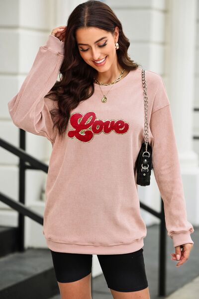 LOVE Round Neck Dropped Shoulder Sweatshirt Luvéillé