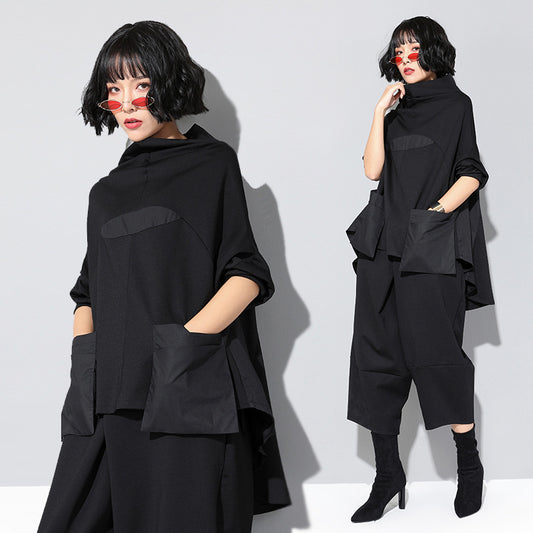 Ladies Fashion Patchwork Tuxedo Loose Top Luvéillé