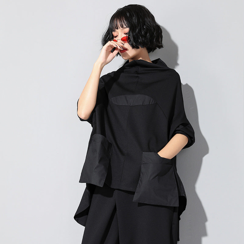 Ladies Fashion Patchwork Tuxedo Loose Top Luvéillé