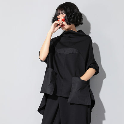 Ladies Fashion Patchwork Tuxedo Loose Top Luvéillé