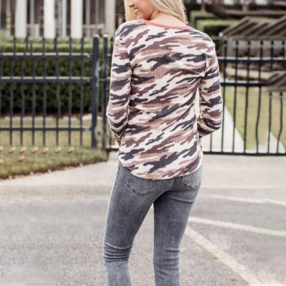 Leopard Print Top V Neck Long Sleeve Ladies T Shirt Luvéillé