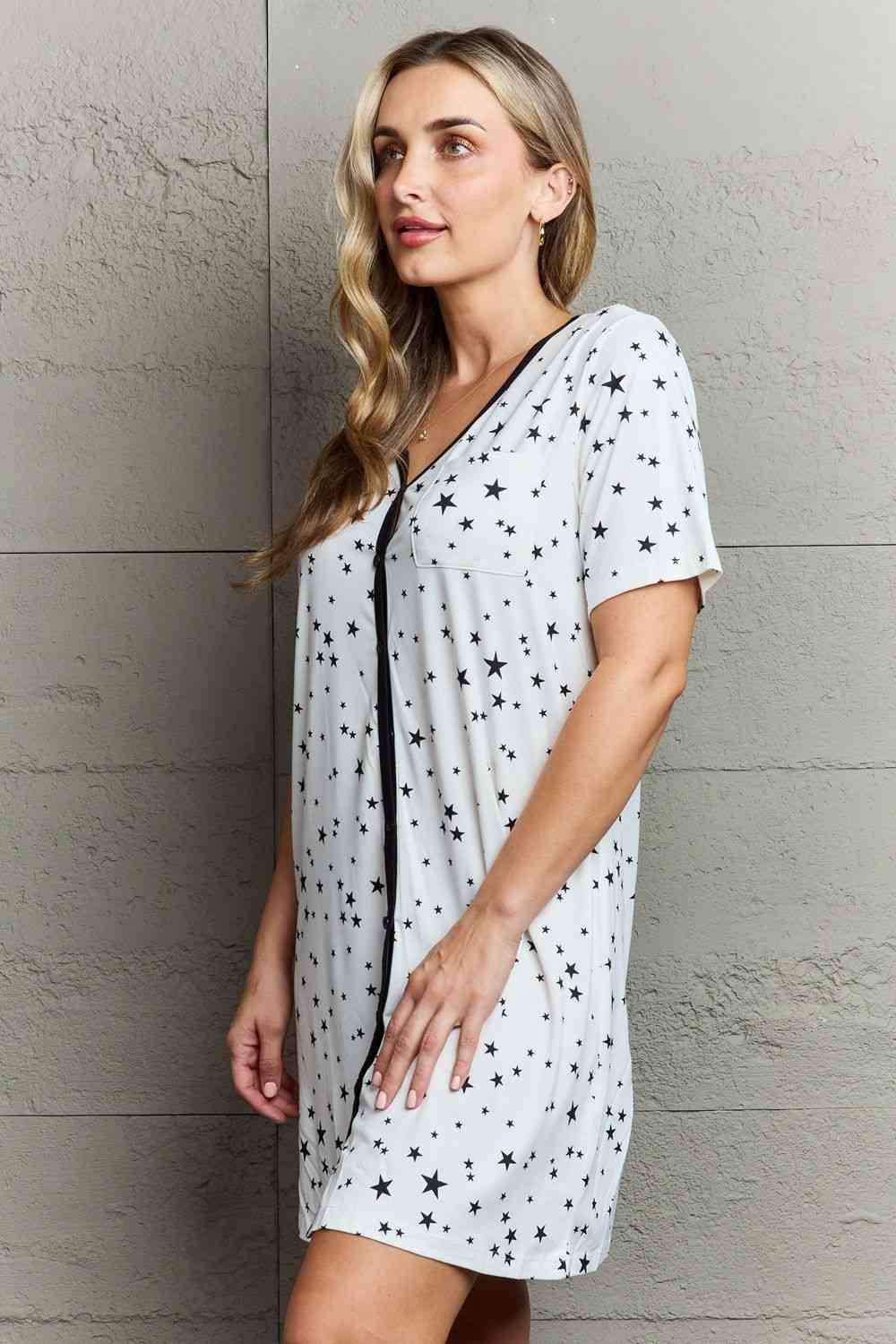 MOON NITE Quilted Quivers Button Down Sleepwear Dress Luvéillé
