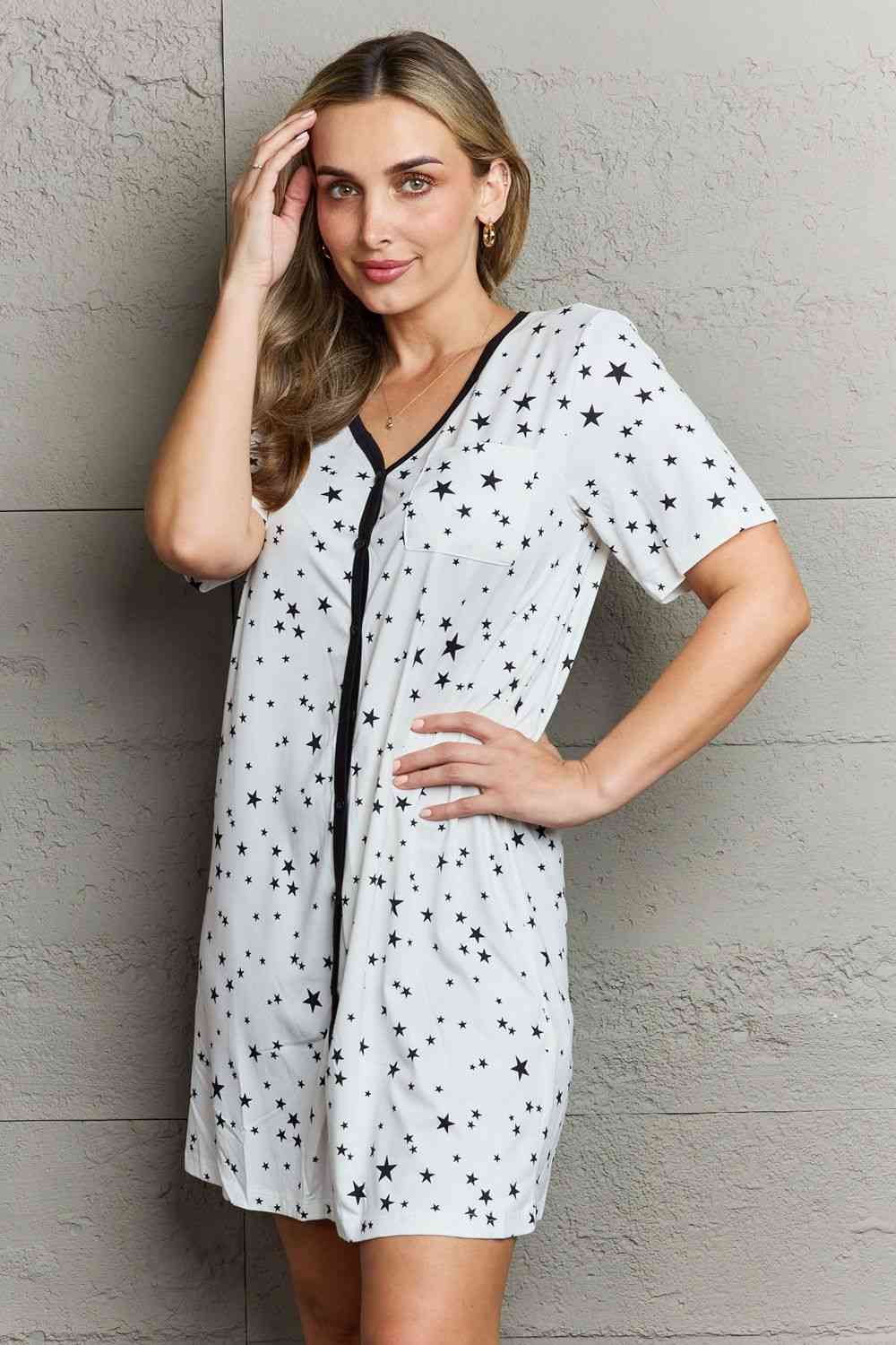 MOON NITE Quilted Quivers Button Down Sleepwear Dress Luvéillé