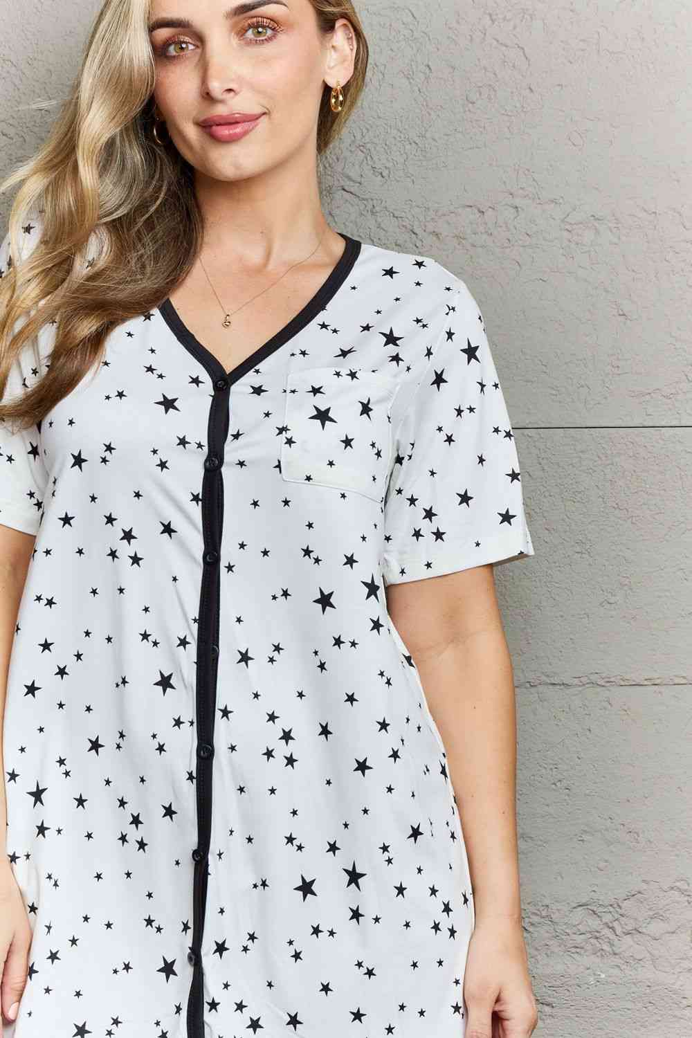 MOON NITE Quilted Quivers Button Down Sleepwear Dress Luvéillé
