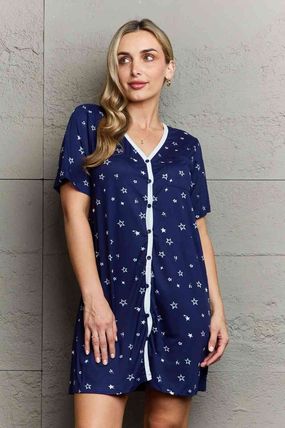 MOON NITE Quilted Quivers Button Down Sleepwear Dress Luvéillé