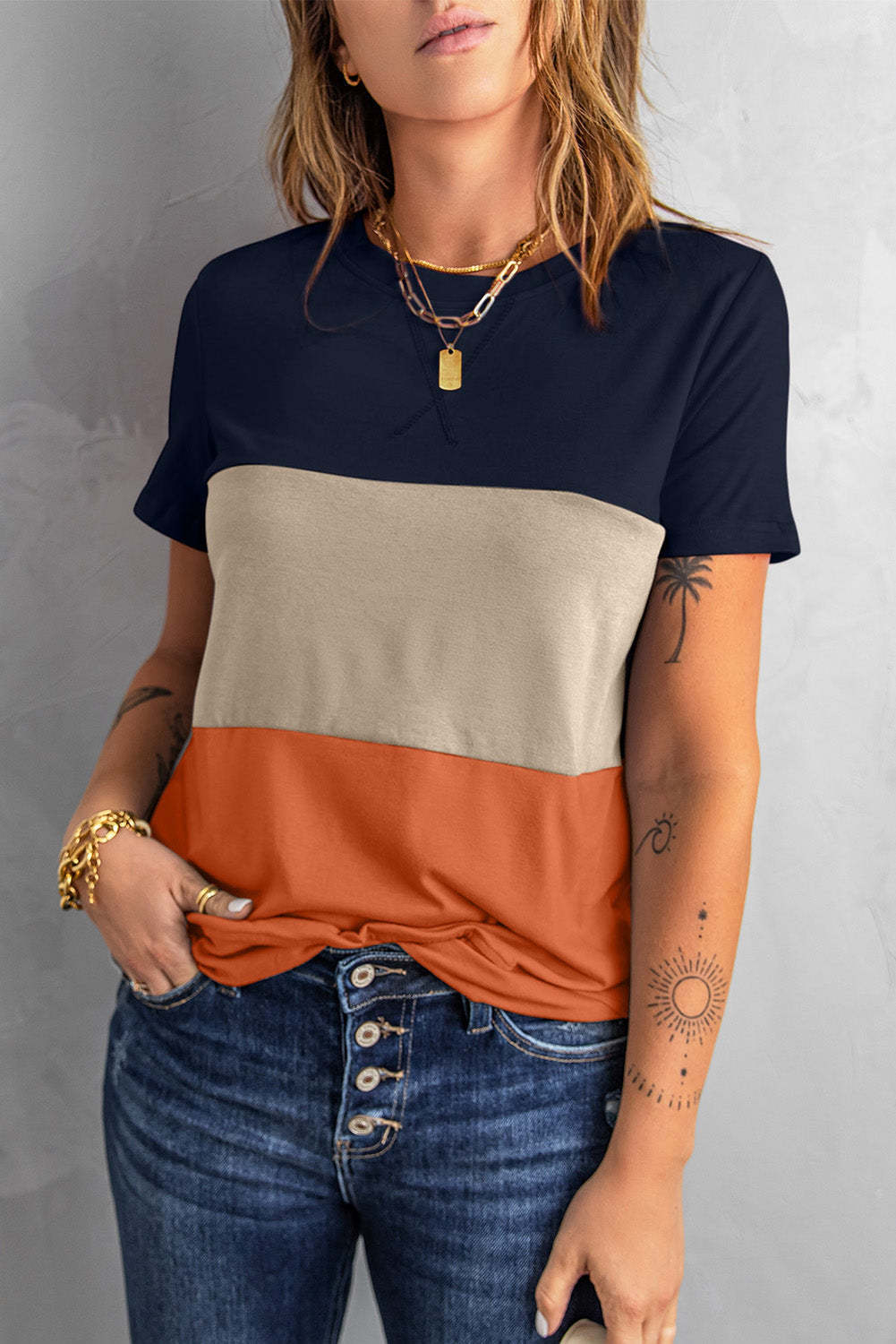 Match Color Short - Sleeved T-shirt Women Loose 100 Matching Top Match Color Luvéillé